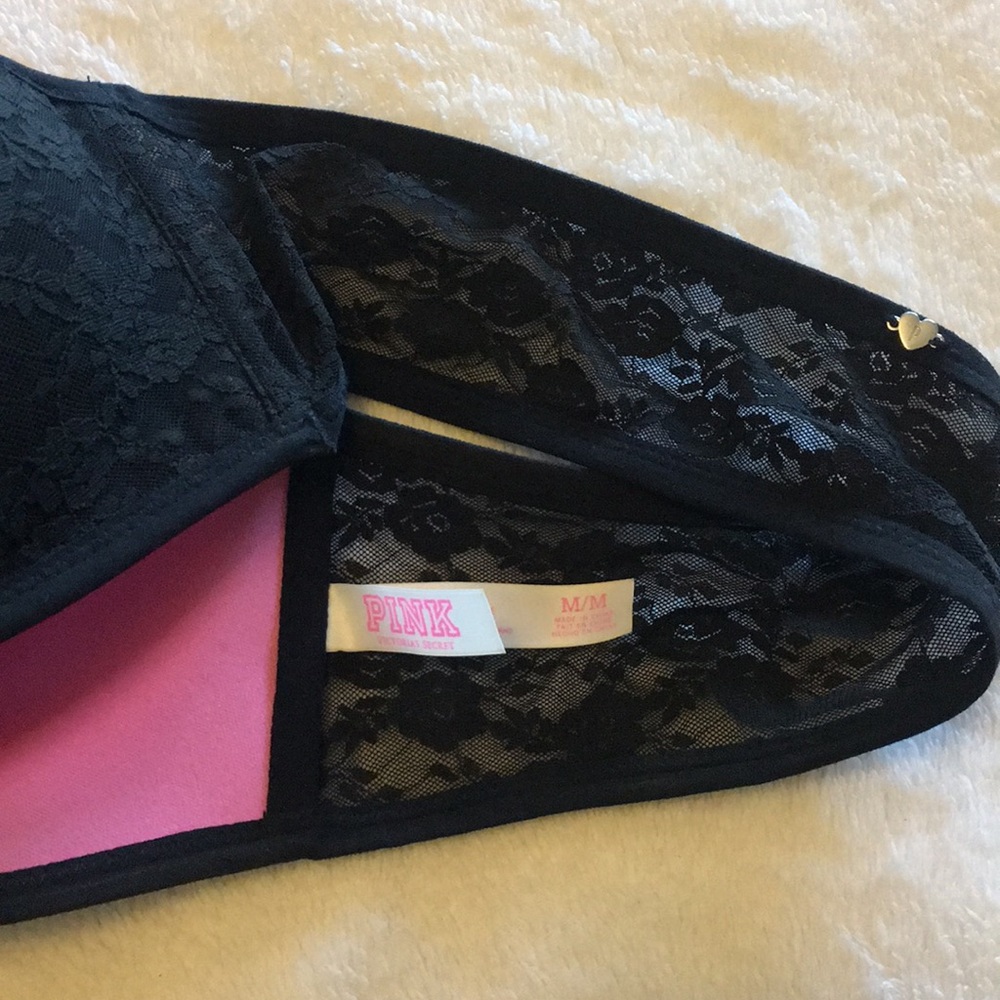 Black Lace Bandeau Size M PINK Victoria’s Secret
